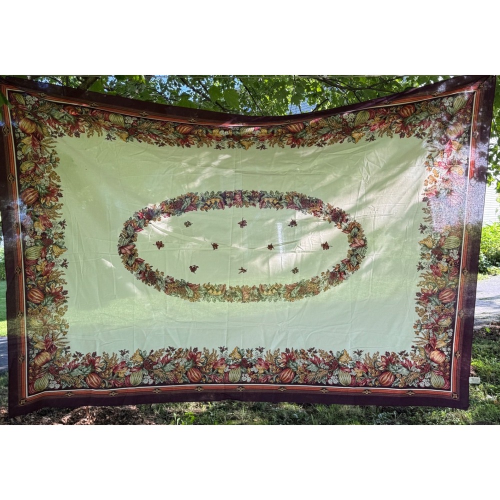 Vintage Fashion Industries Harvest Tablecloth 100% Cotton Brazil 1994 84in